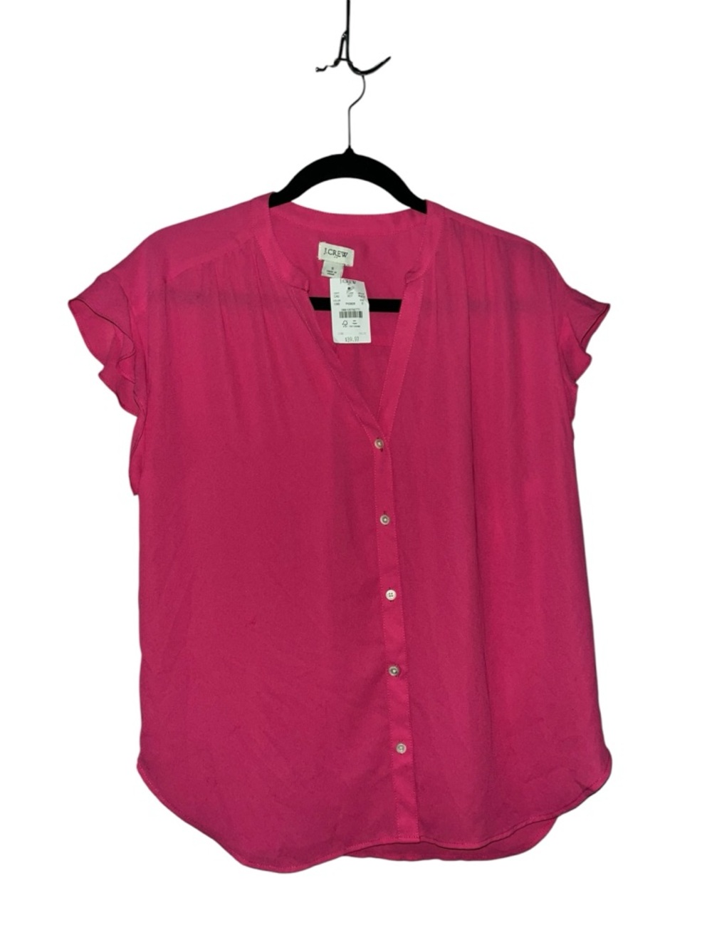J. Crew Hot Pink Button-Front Flutter Sleeve Blouse